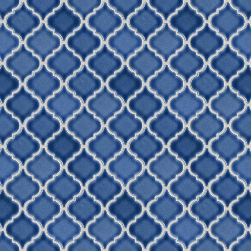 Hudson Tangier 12-3/8 " x 12-3/8 " Porcelain Arabesque Mosaic Wall & Floor Tile, Denim Blue