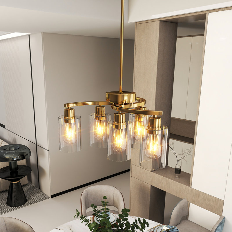 Lustre 6 lumières Modern Farmhouse, Six lumières, Doré, H 55 po x l 22 po x P 22 po