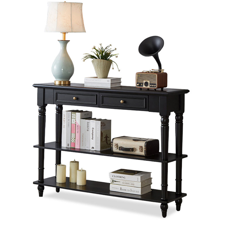 Black Solid Wood Rectangular Console Table, 31.5" H x 39.37" W x 13.78" D