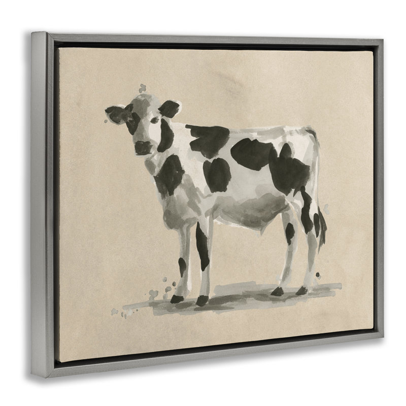 «Minimal Cow», peinture sur toile encadrée noire par June Erica Vess, Cadre flottant gris lustré, H 25 po x l 31 po
