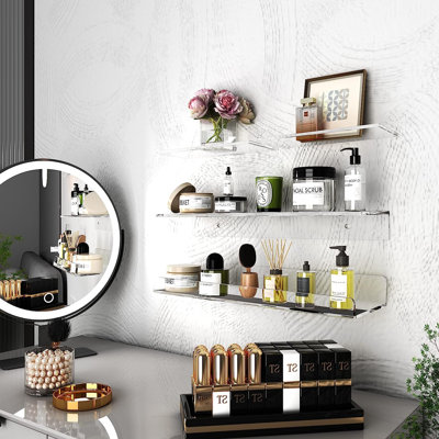 Tablettes flottantes en acrylique, tablette de douche pour salle de bain, fixation murale sans perceuse, sans dommages, invisibles transparentes, étagères faciles à utiliser pour la chambre à coucher, la cuisine, le salon, la salle de bain et le burea