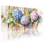 Aquarelle, fleurs d'hortensia sur fond en bois, impression sur toile, ensemble floral (ensemble de 3)-741382211