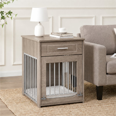 26'' H X 20'' W X 24'' D Dog Crate with Flip Up Door & Drawer, End Table with Storage