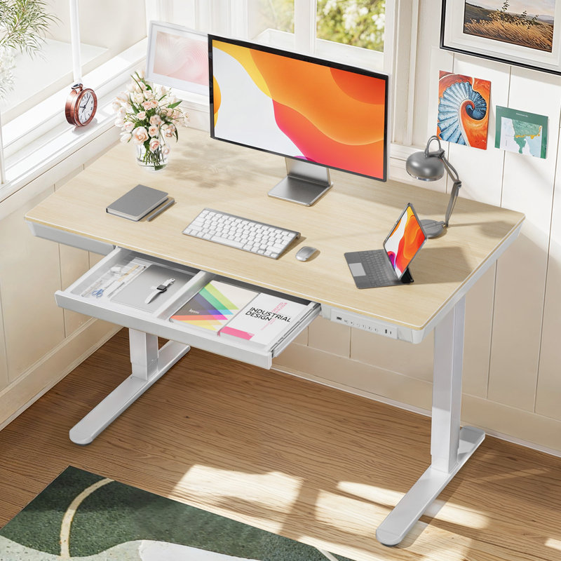 Adjustable Height Stainless Steel Standing Desk, Natural/White, 28'' H x 48'' W x 24'' D