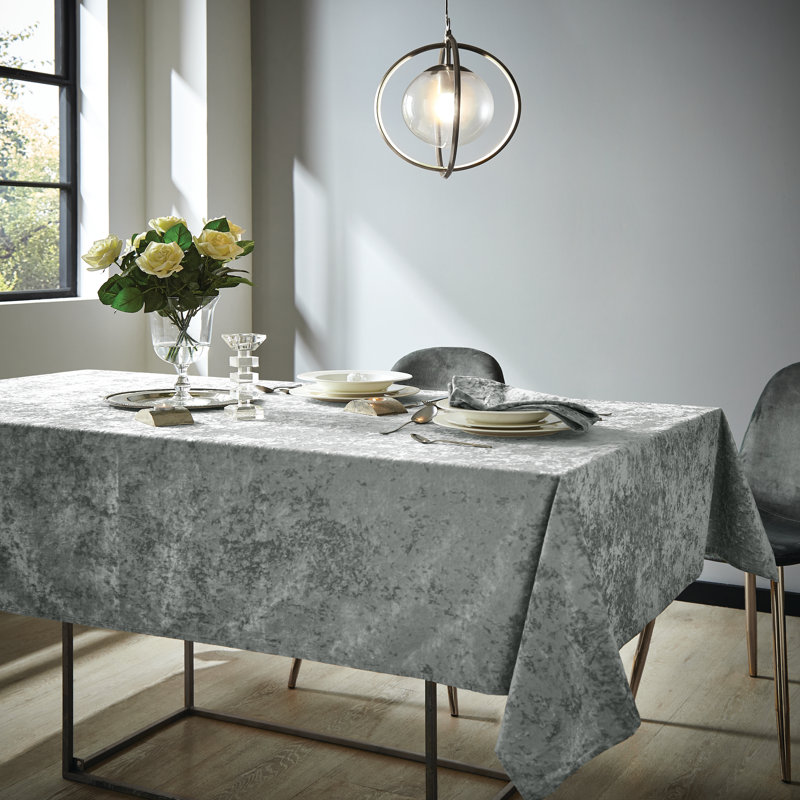 Crushed Velvet Table Cloth, Silver, 137cm W x 178cm L