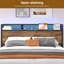 Bed Frame with LED & USB Ports, Metal Platform Bed with Storage Headboard, Brown-1958208768