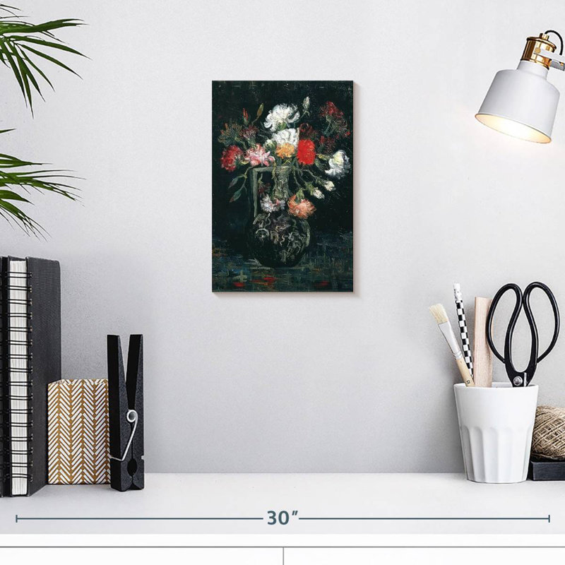 Vase Harnek avec œillets blancs et rouges, H 12 po x l 8 po
