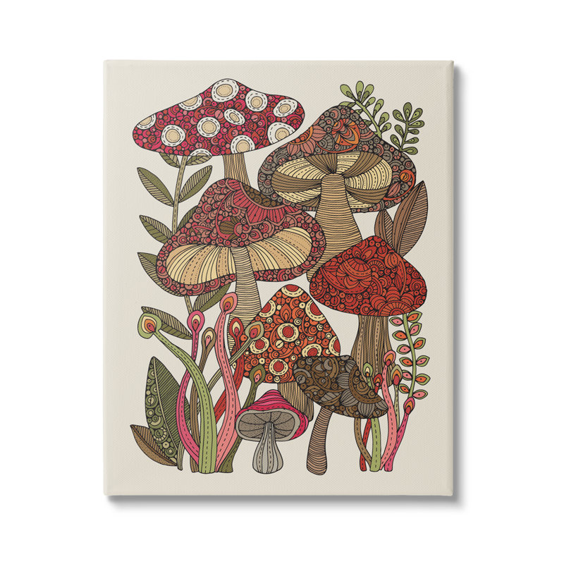 «Layered Mushroom Nature Botanicals Intricate Floral Patterns» par Valentina Harper - impression sur toile, Toile tendue