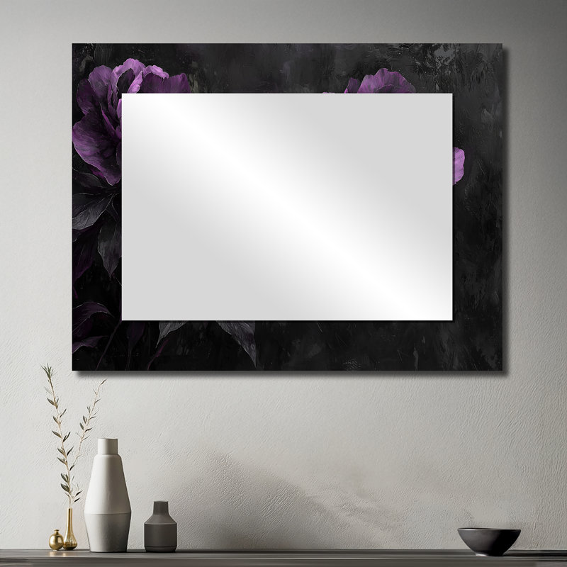 Mauve noir pivoines, minuit, art mural miroir floral - imprimé sur métal, 30" x 40"