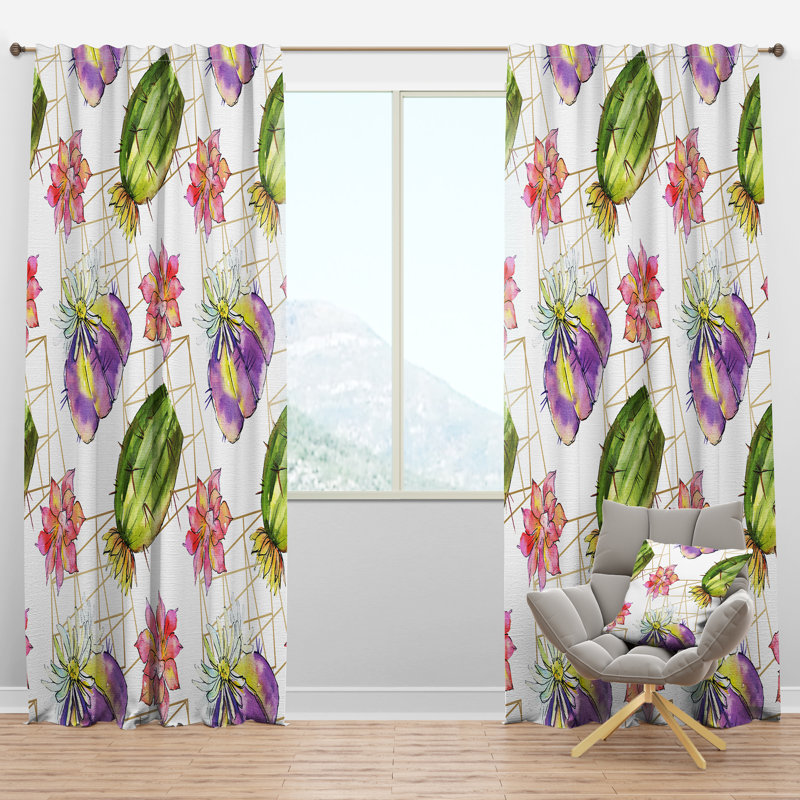 Panneau de rideau simple semi-diaphane avec passe-tringle Cactus, l 52 po x L 108 po