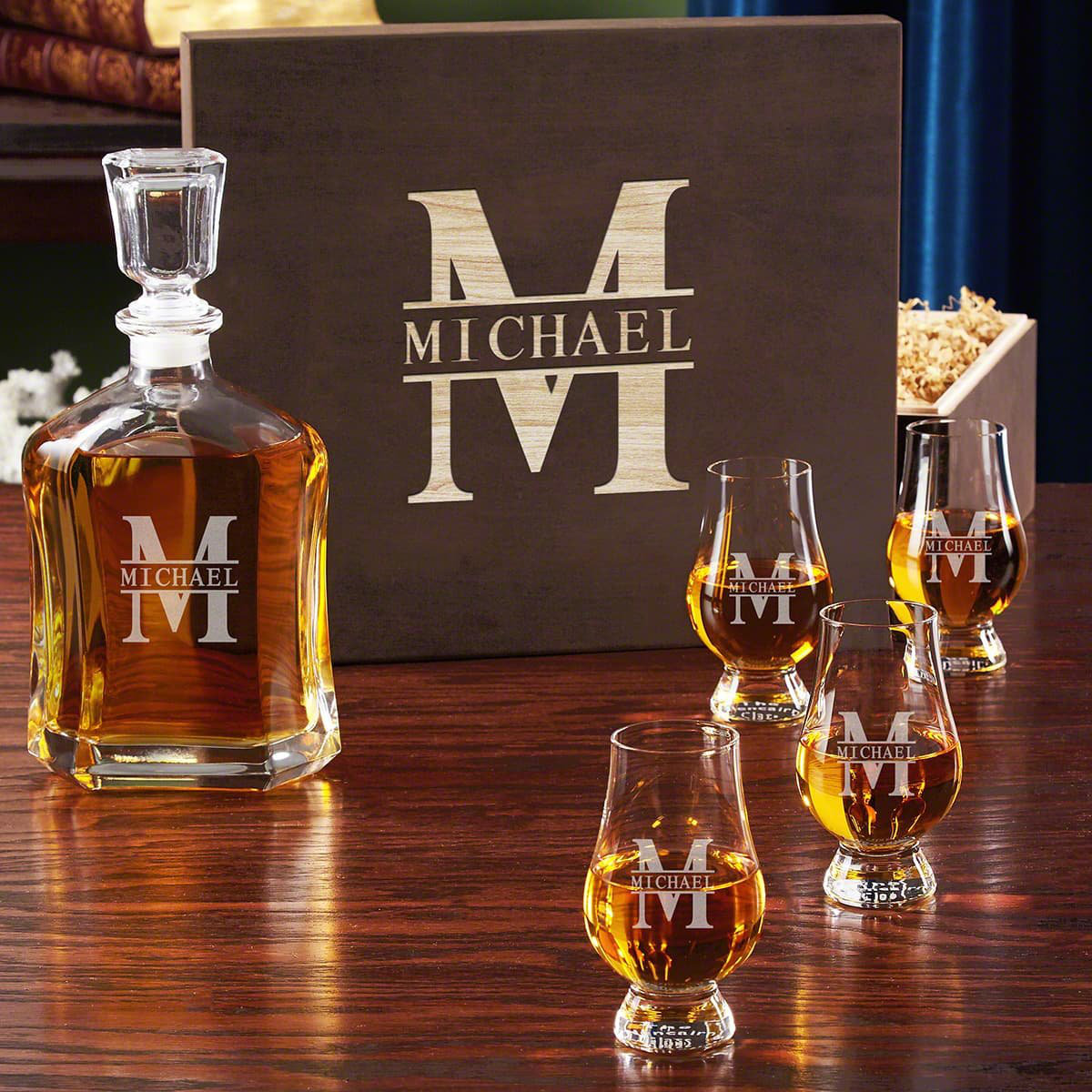 Gift Boxed Tray Set, Crystal Decanter And Four Brandy Goblets With  Personalised Engraving