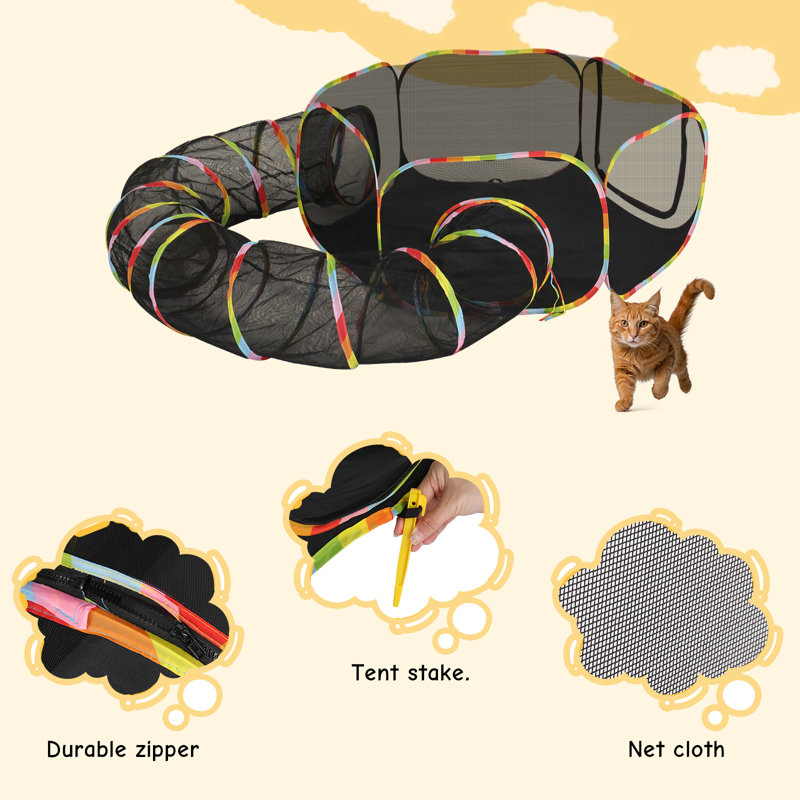 Black Mesh Outdoor Portable Cat Play Tent with Tunnel