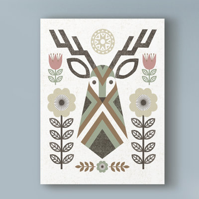 Art sur toile «Folk Lodge Deer II Hygge» par Katorina