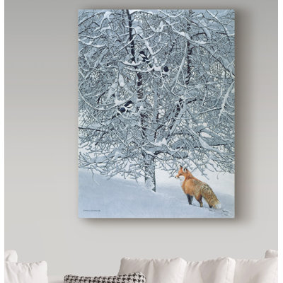 'Fox in Snow' Acrylic Painting Print on Wrapped Canvas