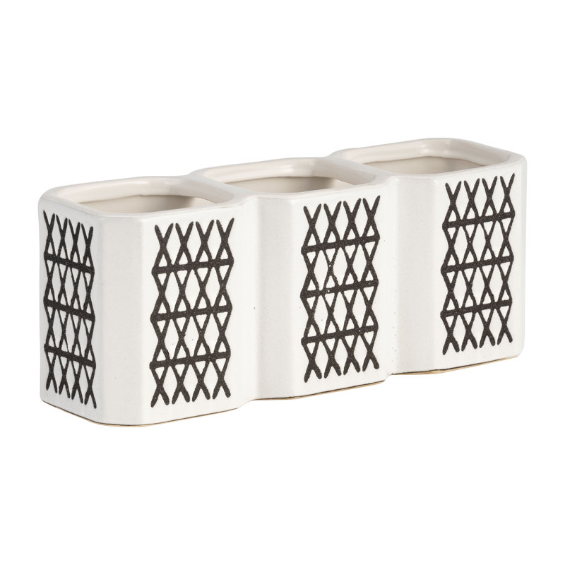 Organisateur de rangement en céramique Xiong avec motif géométrique texturé en céramique, Design en X noir