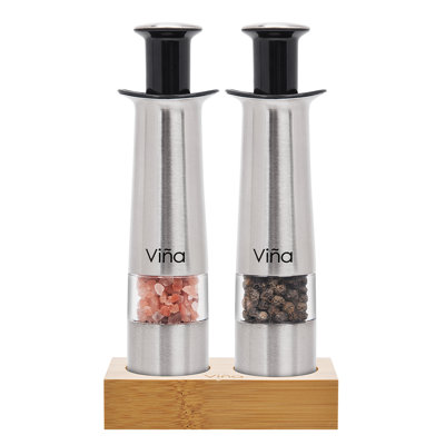 Vina Electric Gravity Salt Pepper Grinder Set, Adjustable Grinding Coarseness Automatic Shaker Mills with Ceramic Core, Free Garlic Roller Included -  Tirrinia, VINAESP656-2PK