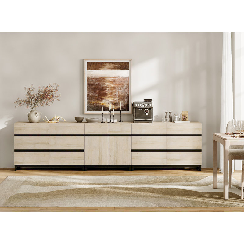 3 In 1 Modern Sideboard With 12 Drawers,Storage Cabinet With Adjustable Shelves, Coffee Bar Cabinet For Living Room, Kitchen