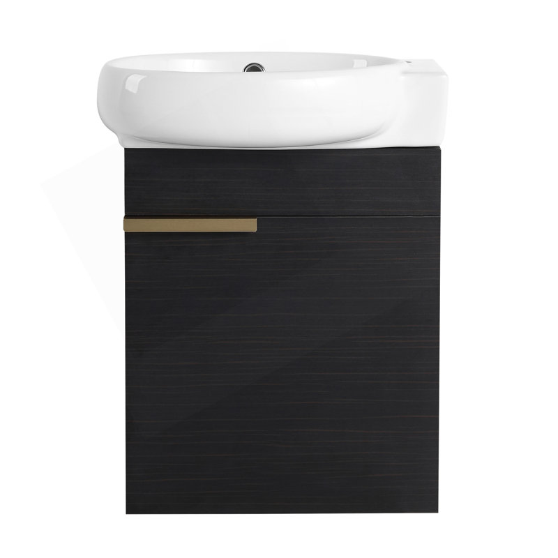 Meuble-lavabo compact à fermeture en douceur avec lavabo en céramique, parfait pour les petites salles de bain et un rangement efficace