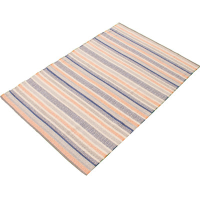 Tapis orange / bleu / ivoire en laine Kilim