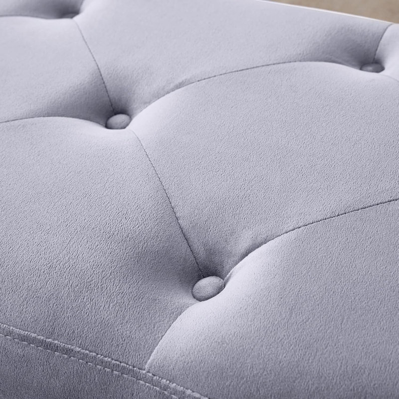 Banc rembourré en velours Adrika, Gris, Argent