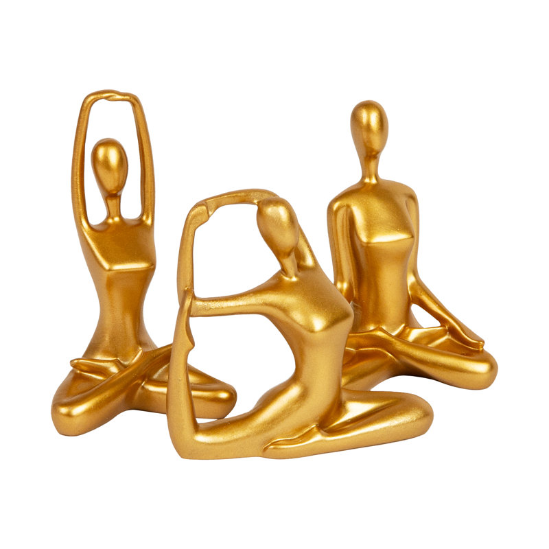  Ensemble de figurine de yoga, statues de méditation pour la maison, le bureau ou le studio, cadeau élégant, résine, L 2,75 po x l 2,25 po x H 4,75 po, ensemble de 3, or