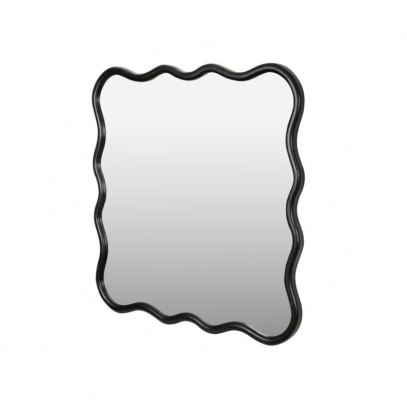 Solid Wood Wavy Mirror, Natural Wood, 35.8" H x 35.8" W, Square