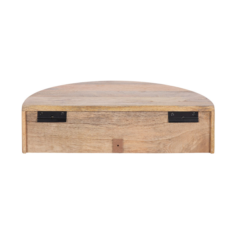 Kristie Half-circle Mango Floating Shelf with Drawer, Natural
