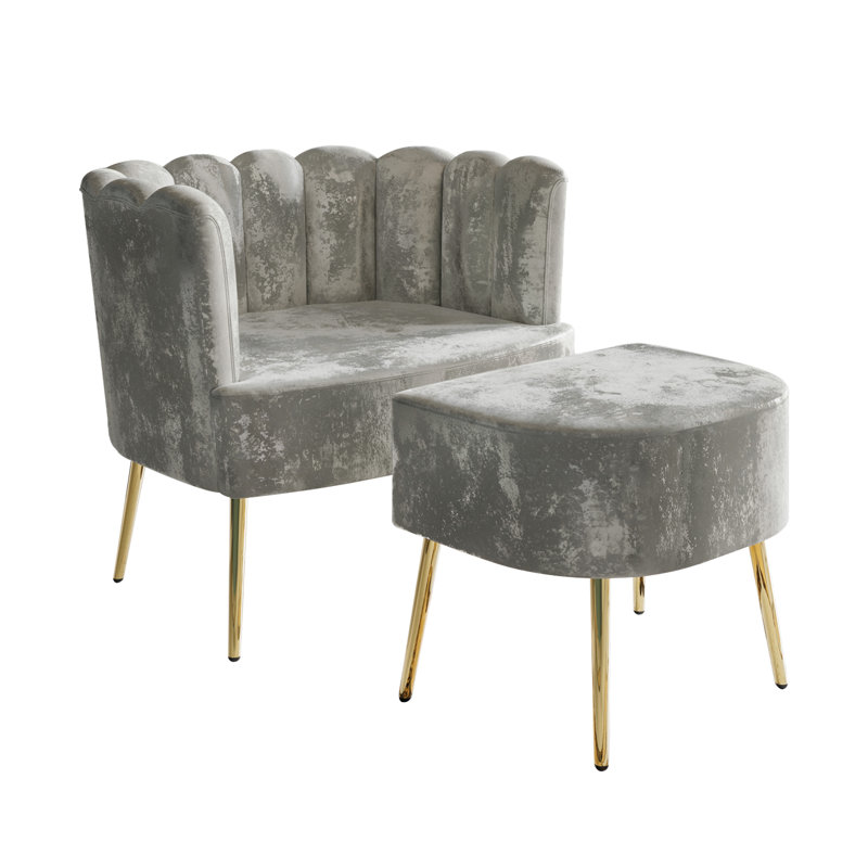 Lashaunta 2 Piece Velvet Barrel Chair Set, Silver Gray Velvet