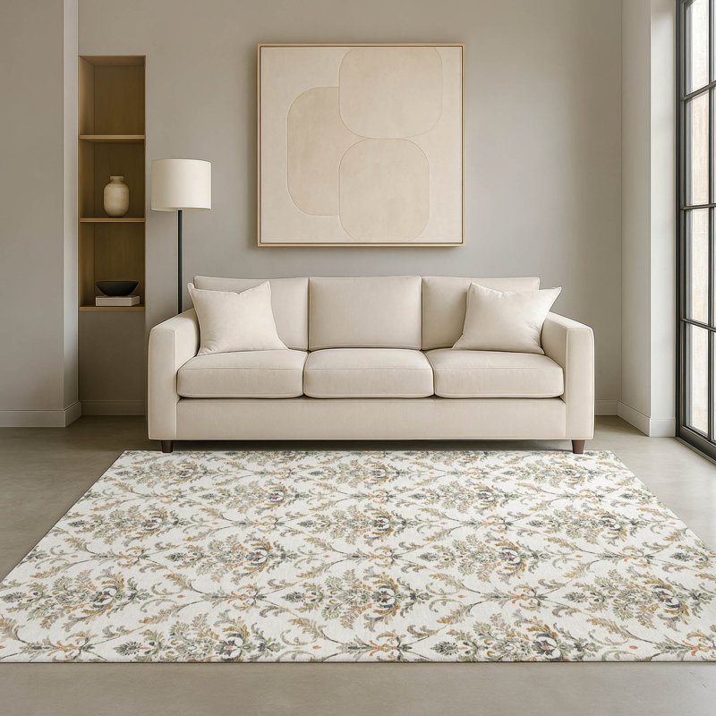Tapis damassé de qualité supérieure Mayfield AMF2325, Ivoire ivoire, 3 pi x 5 pi