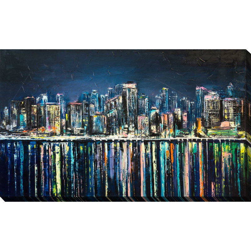 « night magic city », reproduction de peinture à l’acrylique sur toile, H 18 po x l 30 po x P 1 po