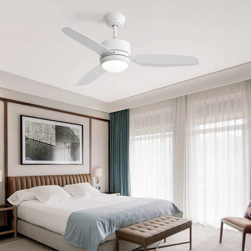 117CM 3-Blade Ceiling Fan with Lights, Remote Control, White, White