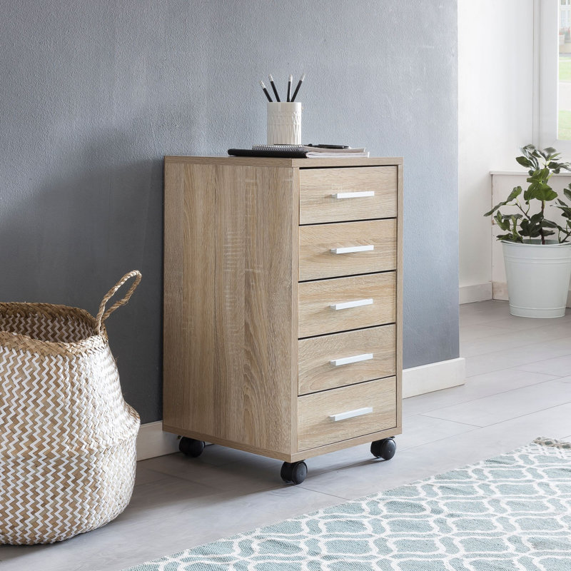 Seaview 83.82cm Wide 5 -Drawer Mobile File Cabinet, Light Brown
