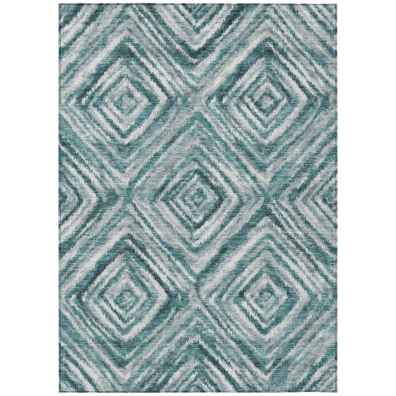 Tapis extérieur lavable bleu sarcelle 5 pi x 8 pi bleu turquoise et géométrique