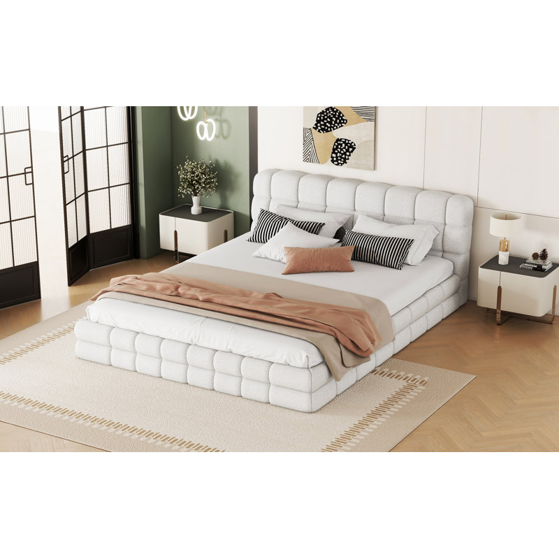 Lit plateforme tapissier, blanc