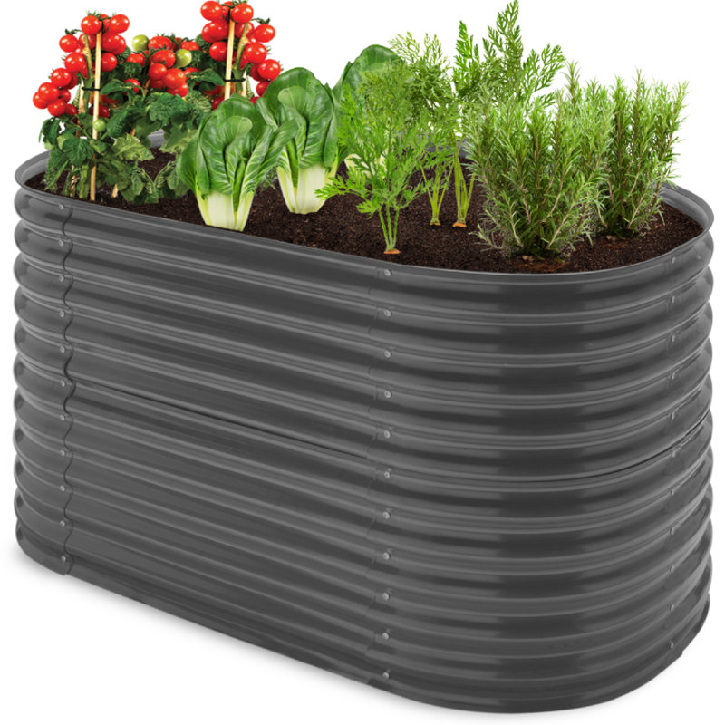 Riona 4 x 2 x 2 ft. Outdoor Raised Metal Oval Garden Bed, Planter Box for Vegetables, Flowers, Gray