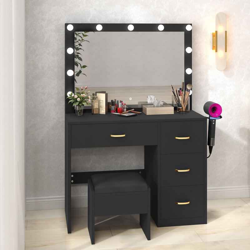 Vanity with Built-In Outlets, Black