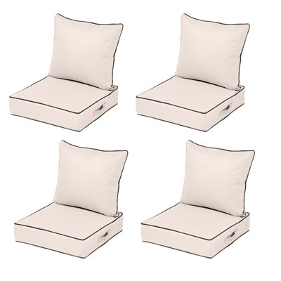 Fade Resistant Outdoor Chair Cushions Set Of 4, 24X24 Deep Seat Patio Cushions, 28D High Resilience Foam Replacement Patio Chair Cushions Set Of 4 With Removable Cover For Sofa, Adirondack Chair, Sectional,Beige
