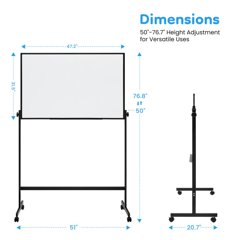 Tableau blanc magnétique réversible à double face effaçable à sec, 46 po x 32 po, Noir