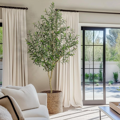 Olive Trees Artificial Indoor, 7Ft Tall Faux Silk Plant - Fake Potted Tree With White Planter, Artificial Plants With Natural Wood Trunk And Lifelike Fruits For Home Office Decor, 1 Pack