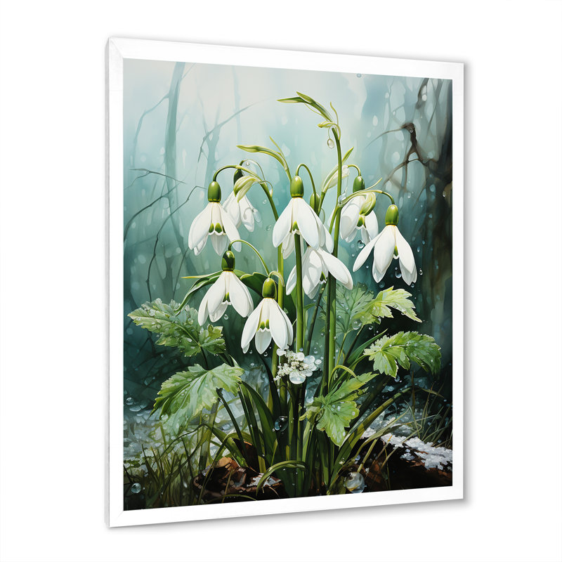 Décoration murale réaliste «Snowdrops Forest Chills», Cadre simple blanc, H 20 po x l 12 po