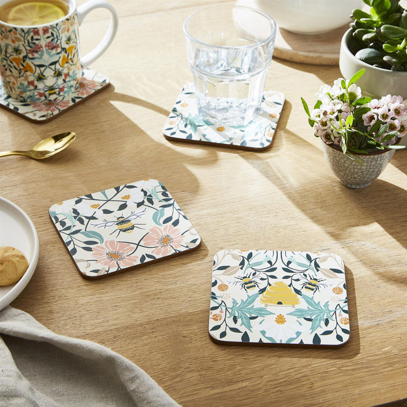 Bee Bloom Square 4 Piece Coaster Set