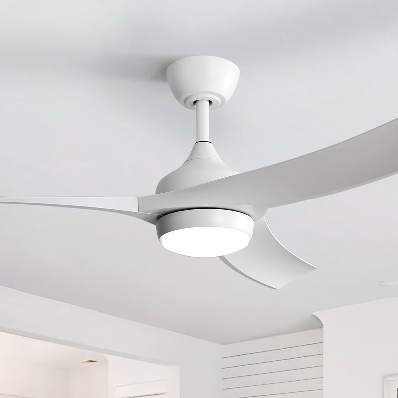 Ventilateur de plafond moderne à 3 pales de 52 po avec lumière et télécommande Whisper, adapté pour un abri intérieur / extérieur, disponible en 3 couleurs