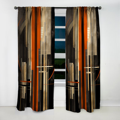 Orange And Grey Vectors I - Abstract Shapes Curtain - Blackout Abstract Curtain - 1 Panels