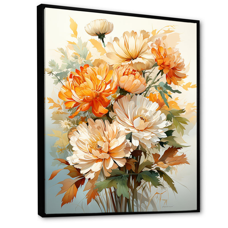 «Marigold Elegance Bouquet Still Life» sur toile, H 44 po x l 34 po x P 1,5 po, Cadre flottant noir
