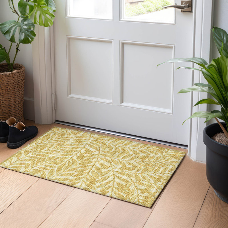Premium Machine Washable Harsukhman AMF111 Yellow Rug, Rectangle 1'8" x 2'6"