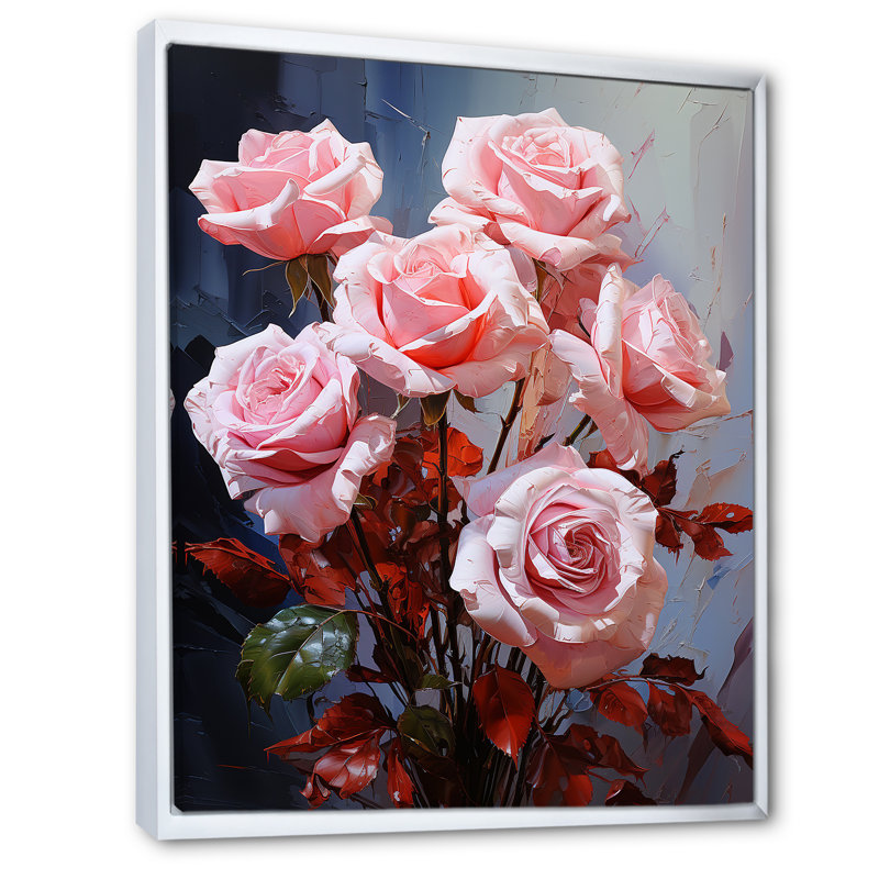 «Consetta Pink Ravish Roses Bouquet III», reproduction sur toile, H 32 po x l 24 po x P 1 po, Cadre flottant blanc