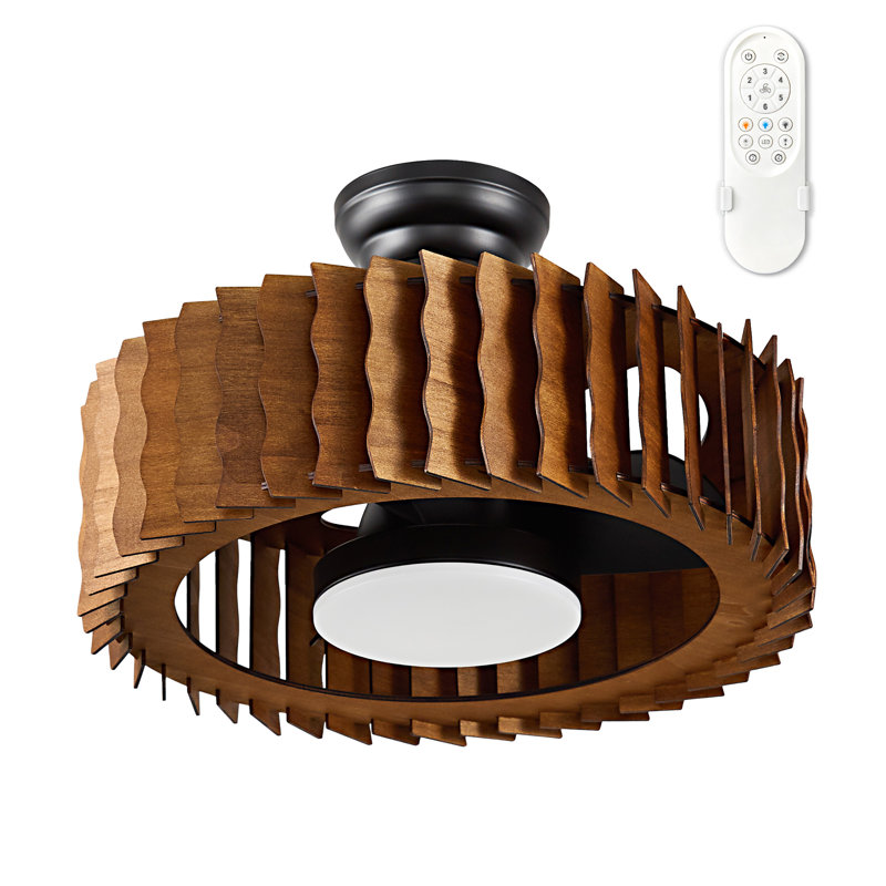 Ventilateur de plafond à découpes en bois brun 19,68 pouces avec télécommande