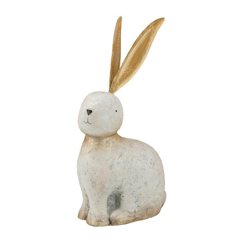 Figurine de lapin blanc en magnésium avec oreilles en fer doré, H 20,9 po x l 6,1 po x P 13,8 po