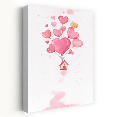 Floating Home Of Hearts Romantic Whimsical Abstract Architecture Wall Art Print 1 Piece Wrapped Canvas Wall Art