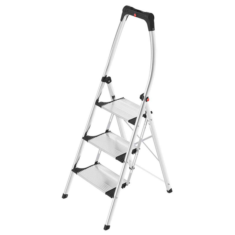 Hailo Folding Step Stool, 3 Step Ladder w/Tray for Home & Kitchen, K100, Silver